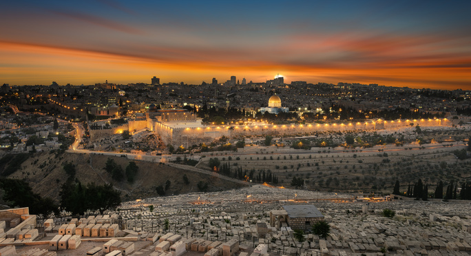 Jerusalem lit up at sunset