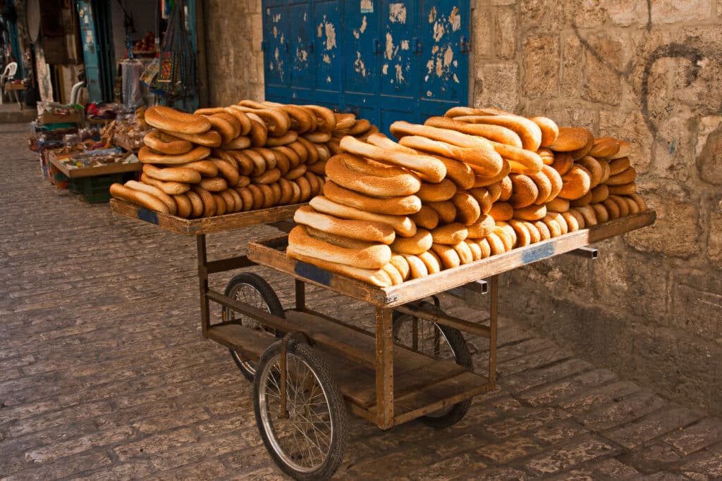 Cart of bread in the streets of Old Jerusalem.