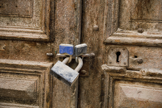 Locked wooden door in the old town of Jerusalem