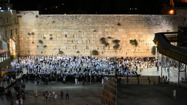 Western Wall, Kotel, Wailing wall Jerusalem on Yom Kippur, Jews gathering for prayer ISRAEL