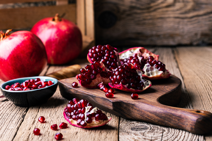 pomegranate on the cutting board
