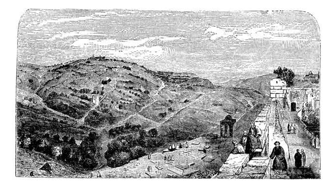 old black and white photo of the mount of olives
