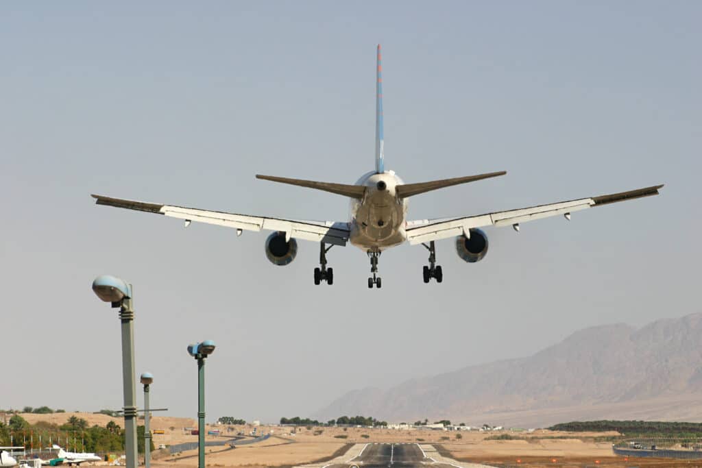 Passenger airplane before landing.