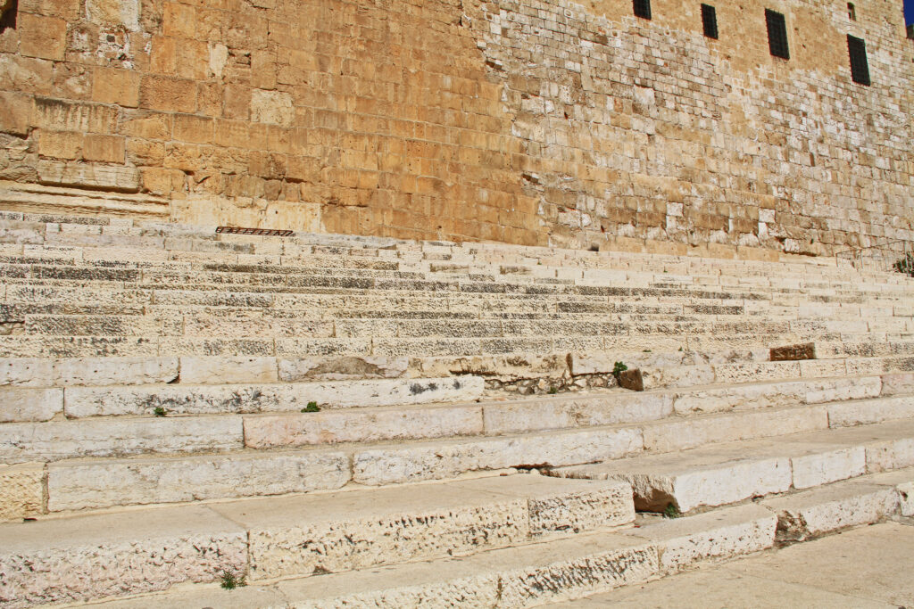 southern steps of the temple. Shavuot is a pilgrimage holiday during which Jews were required to come to the temple in Jerusalem for the feast