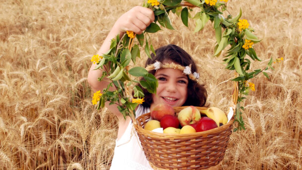 A girl celebrating the Jewish holiday of Shavuot in Israel