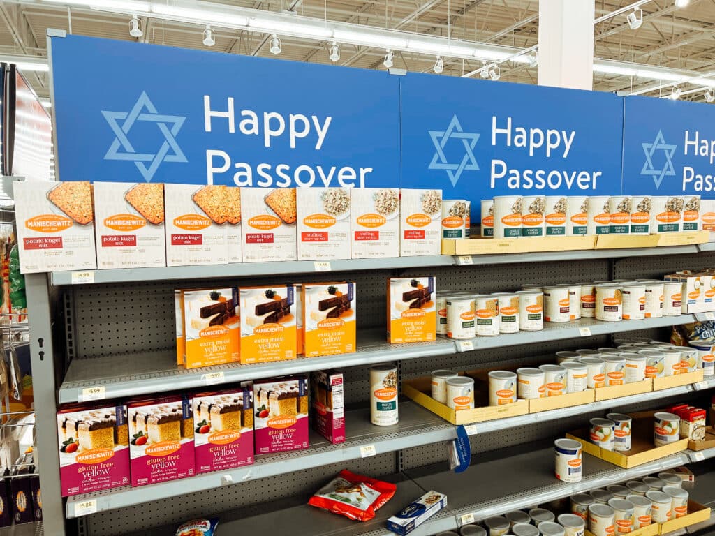 kosher for Passover shelves in a grocery store