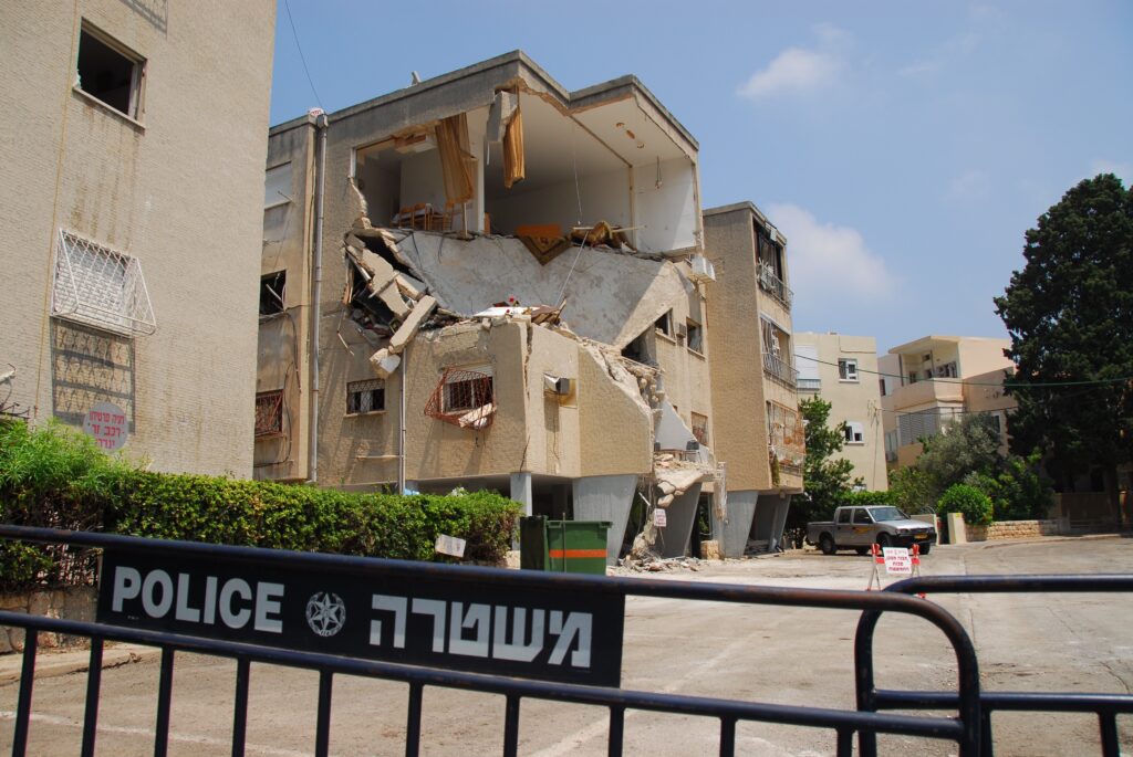 Aftermath of a terrorist attack, part of the ongoing Israel-Palestine conflict