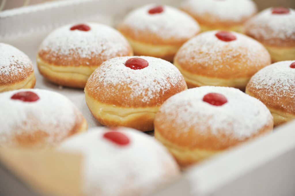 Sufganiyot, donuts traditionally eaten on Hanukkah